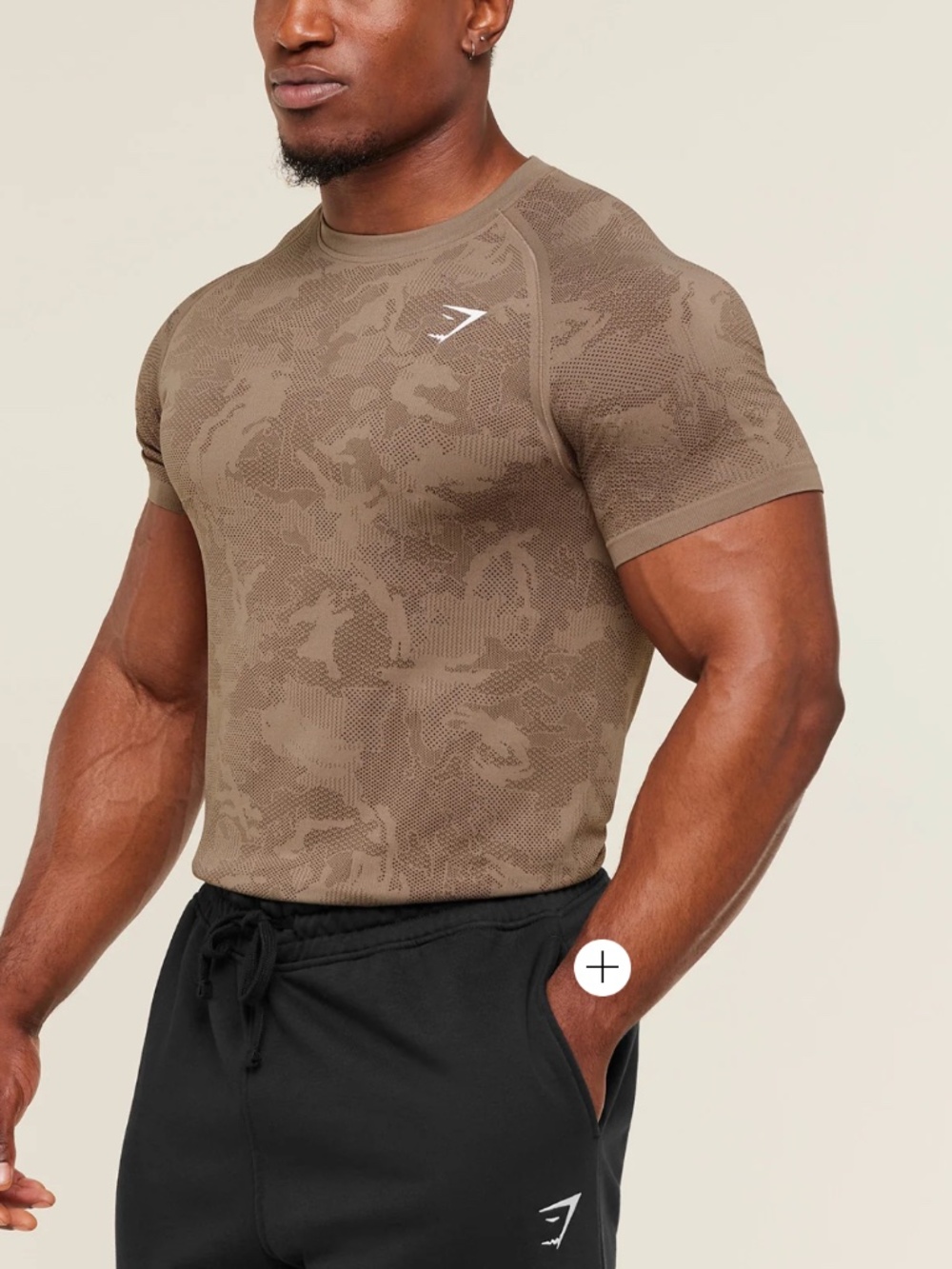 Gymshark Geo Seamless Training T-Shirt - Fossil Brown Camo - XL